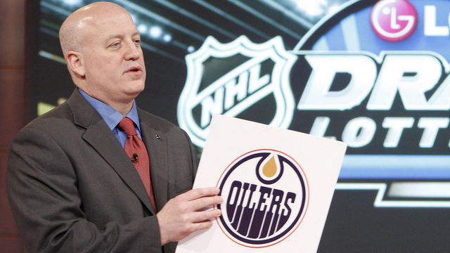 TORONTO - APRIL 13: Deputy Commissioner of the NHL Bill Daly announces top pick to the Edmonton Oilers during the NHL Draft Lottery Drawing at the TSN Studio April 13, 2010 in Toronto, Ontario, Canada.