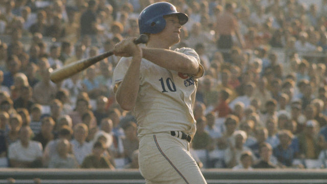MONTREAL, CANADA - 1969: Rusty Staub of the Montreal Expos completes his swing at Jerry Park in Montreal in 1969.