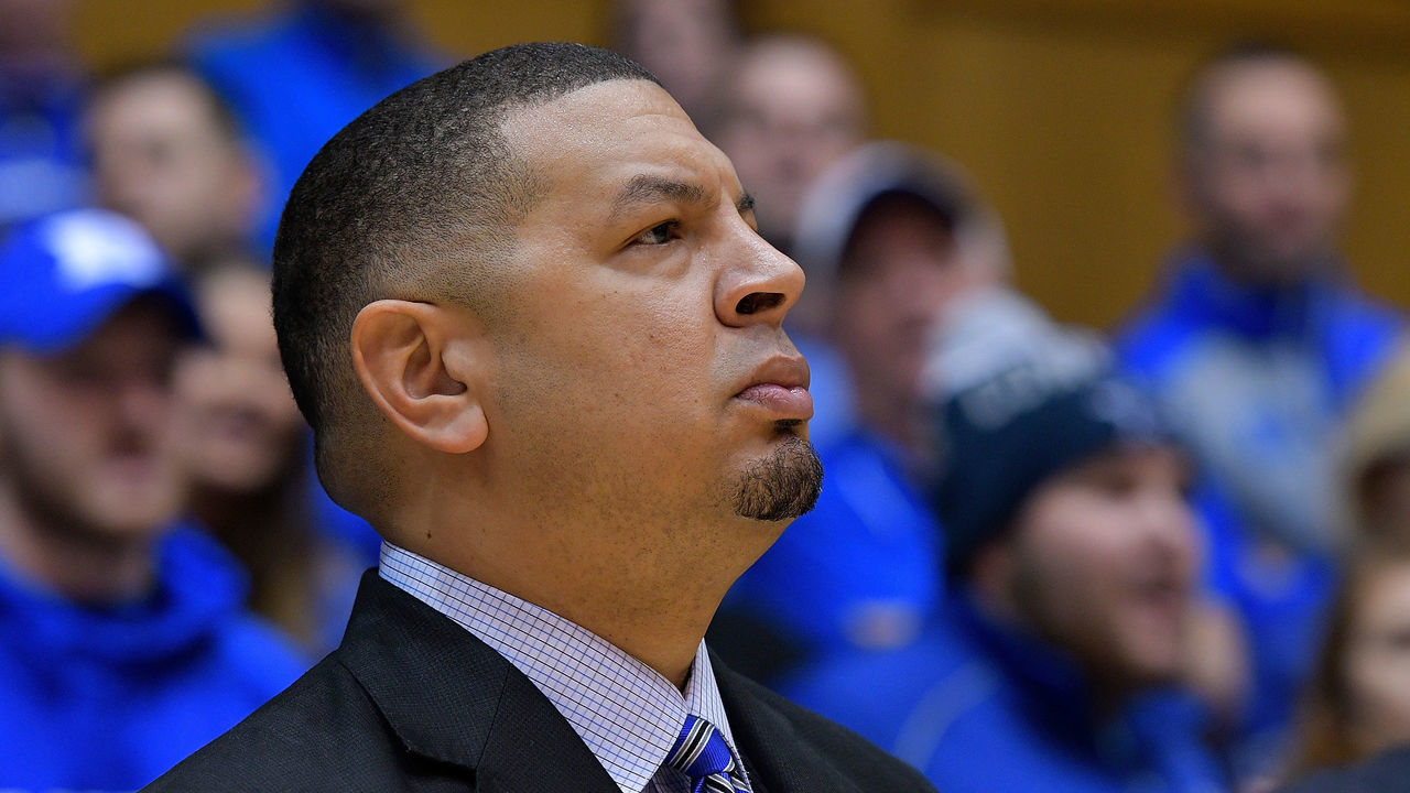 DURHAM, NC - JANUARY 07: Acting coach Jeff Capel of the Duke Blue Devils watches his team during the game against the Boston College Eagles at Cameron Indoor Stadium on January 7, 2017 in Durham, North Carolina. Duke won 93-82.