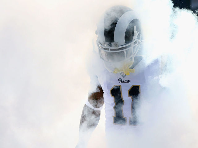 LOS ANGELES, CA - NOVEMBER 26: Tavon Austin #11 of the Los Angeles Rams enters the field through smoke prior to a game against the New Orleans Saints at Los Angeles Memorial Coliseum on November 26, 2017 in Los Angeles, California.