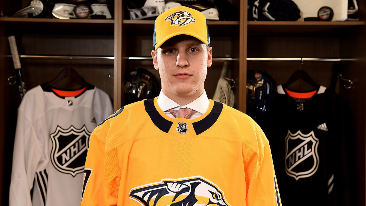 CHICAGO, IL - JUNE 23: Eeli Tolvanen poses for a portrait after being selected 30th overall by the Nashville Predators during the 2017 NHL Draft at the United Center on June 23, 2017 in Chicago, Illinois.