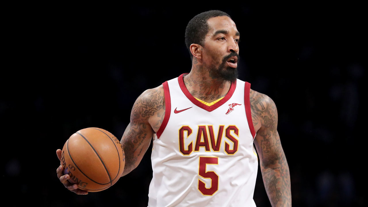NEW YORK, NY - MARCH 25: JR Smith #5 of the Cleveland Cavaliers dribbles down the court in the third period against the Brooklyn Nets during their game at Barclays Center on March 25, 2018 in the Brooklyn borough of New York City.