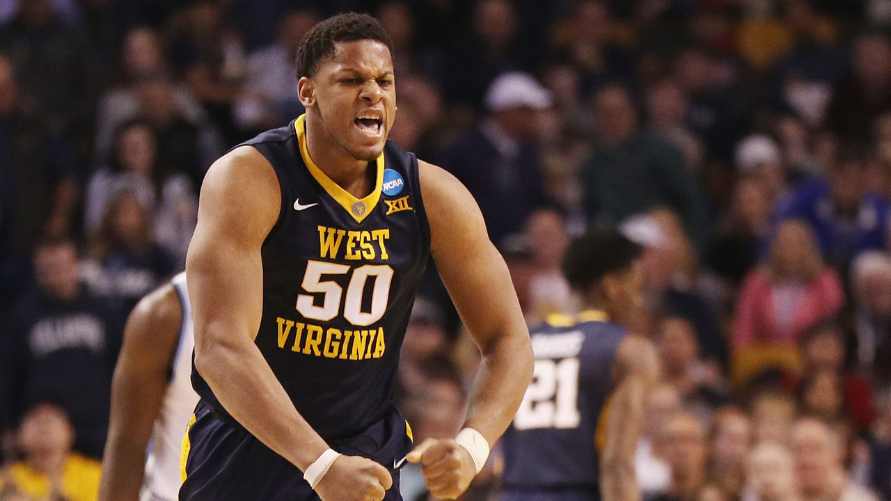 BOSTON, MA - MARCH 23: Sagaba Konate #50 of the West Virginia Mountaineers reacts during the second half against the Villanova Wildcats in the 2018 NCAA Men's Basketball Tournament East Regional at TD Garden on March 23, 2018 in Boston, Massachusetts.