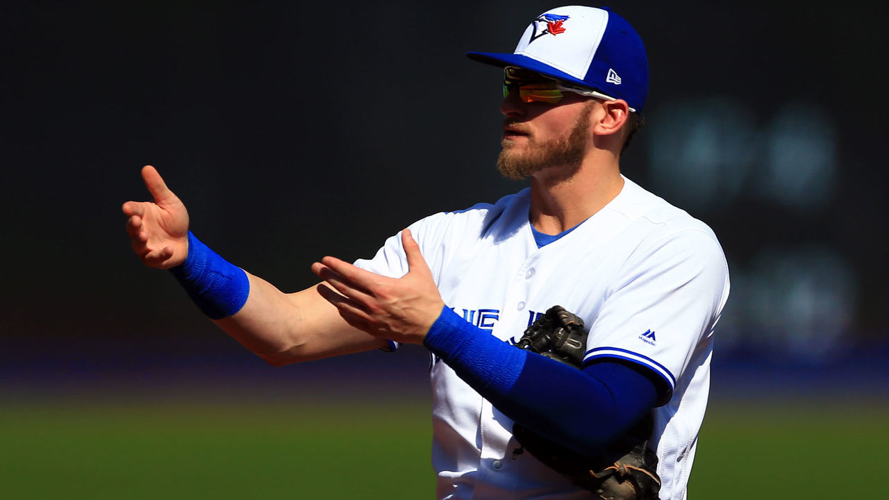 TORONTO, ON - SEPTEMBER 24: Josh Donaldson #20 of the Toronto Blue Jays warms up prior to a MLB game against the New York Yankees at Rogers Centre on September 24, 2017 in Toronto, Canada.