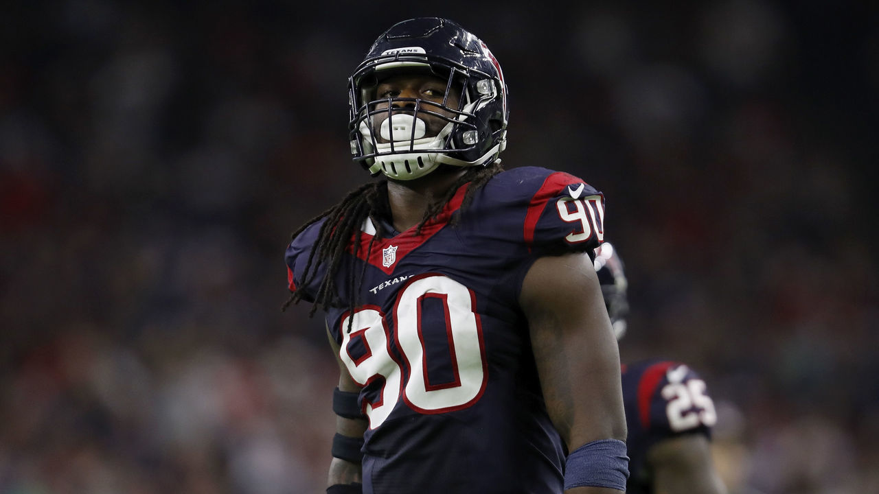 HOUSTON, TX - DECEMBER 24: Jadeveon Clowney #90 of the Houston Texans stands at the line of scrimmage in the fourth quarter against the Cincinnati Bengals at NRG Stadium on December 24, 2016 in Houston, Texas.