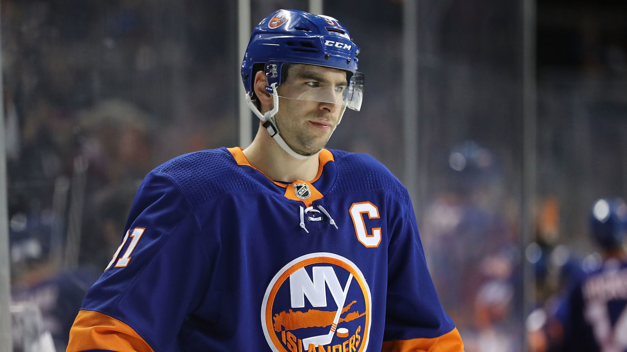 NEW YORK, NY - MARCH 26: John Tavares #91 of the New York Islanders reacts in the third period against the Florida Panthers during their game at Barclays Center on March 26, 2018 in the Brooklyn borough of New York City.