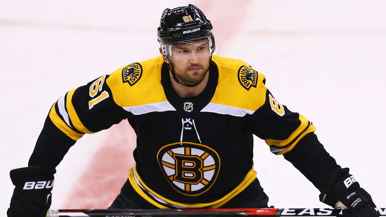 BOSTON, MA - FEBRUARY 27: Rick Nash #61 of the Boston Bruins skates on the ice before a game against the Carolina Hurricanes at TD Garden on February 27, 2018 in Boston, Massachusetts.