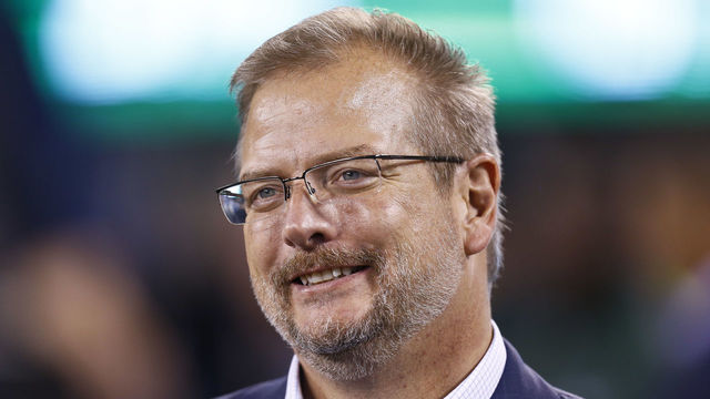EAST RUTHERFORD, NJ - AUGUST 31: New York Jets general manager Mike Maccagnan stands on the sidelines during their preseason game against the Philadelphia Eagles at MetLife Stadium on August 31, 2017 in East Rutherford, New Jersey.