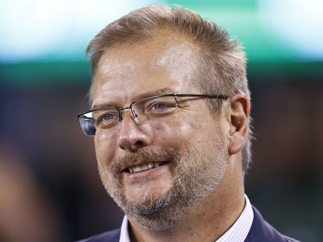 EAST RUTHERFORD, NJ - AUGUST 31: New York Jets general manager Mike Maccagnan stands on the sidelines during their preseason game against the Philadelphia Eagles at MetLife Stadium on August 31, 2017 in East Rutherford, New Jersey.