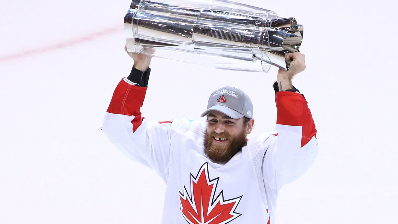 TORONTO, ON - SEPTEMBER 29: Ryan O'Reilly #90 of Team Canada celebrates with the trophy after his teams World Cup of Hockey Championship over Team Europe during Game Two of the World Cup of Hockey final series at the Air Canada Centre on September 29, 2016 in Toronto, Canada. The Team Canada defeated Team Europe 2-1.
