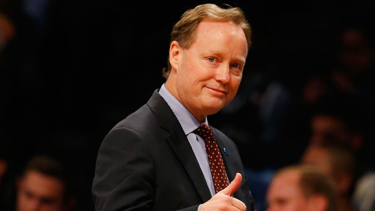 NEW YORK, NY - NOVEMBER 17: Head Coach Mike Budenholzer of the Atlanta Hawks coaches against the Brooklyn Nets during their game at The Barclays Center on November 17, 2015 in New York City.