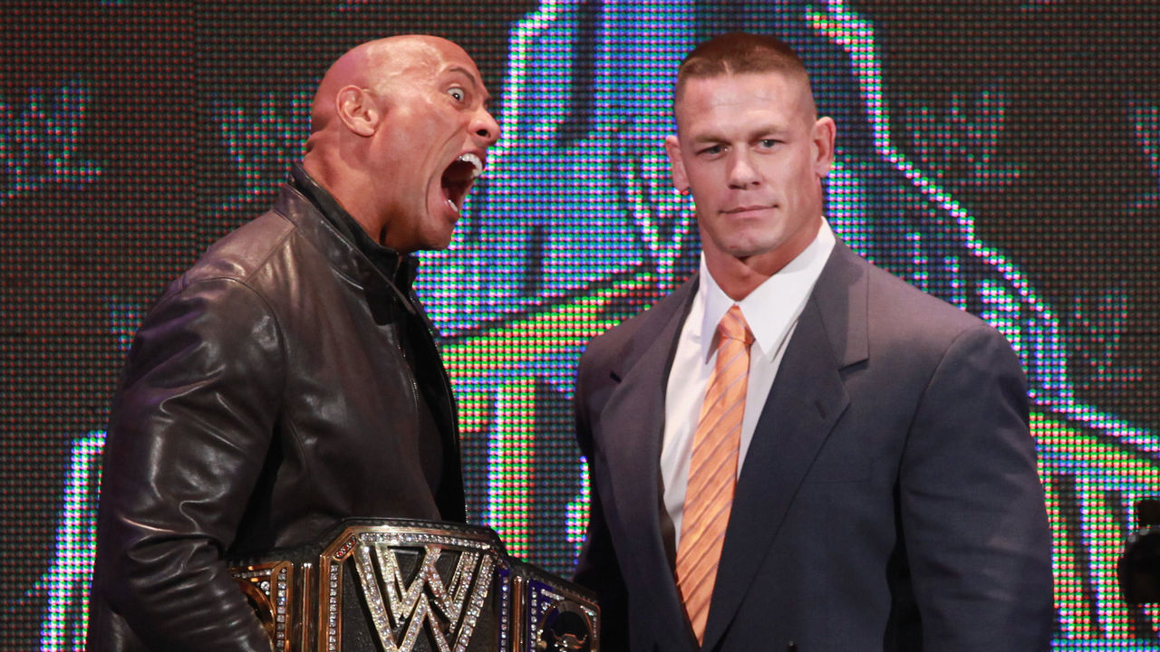 NEW YORK, NY - APRIL 04: The Rock and John Cena attend the WrestleMania 29 Press Conference at Radio City Music Hall on April 4, 2013 in New York City.