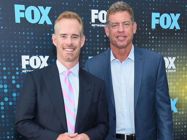 NEW YORK, NY - MAY 15: Joe Buck and Troy Aikman attend the 2017 FOX Upfront at Wollman Rink, Central Park on May 15, 2017 in New York City.