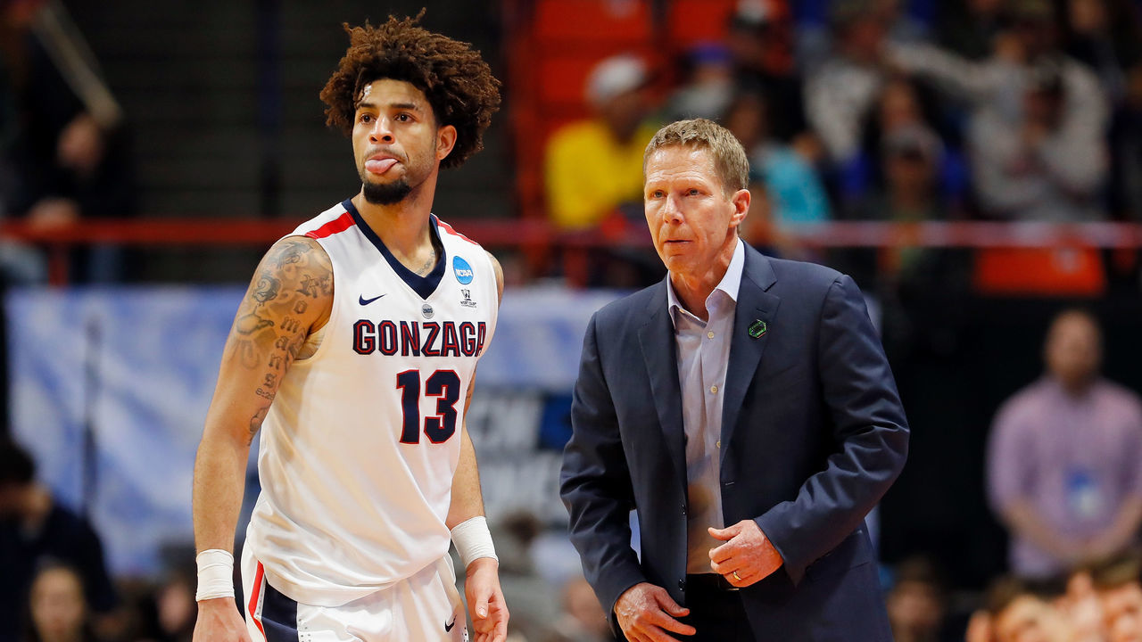 BOISE, ID - MARCH 17: Josh Perkins #13 stands with head coach Mark Few of the Gonzaga Bulldogs during the second half against the Ohio State Buckeyes in the second round of the 2018 NCAA Men's Basketball Tournament at Taco Bell Arena on March 17, 2018 in Boise, Idaho.