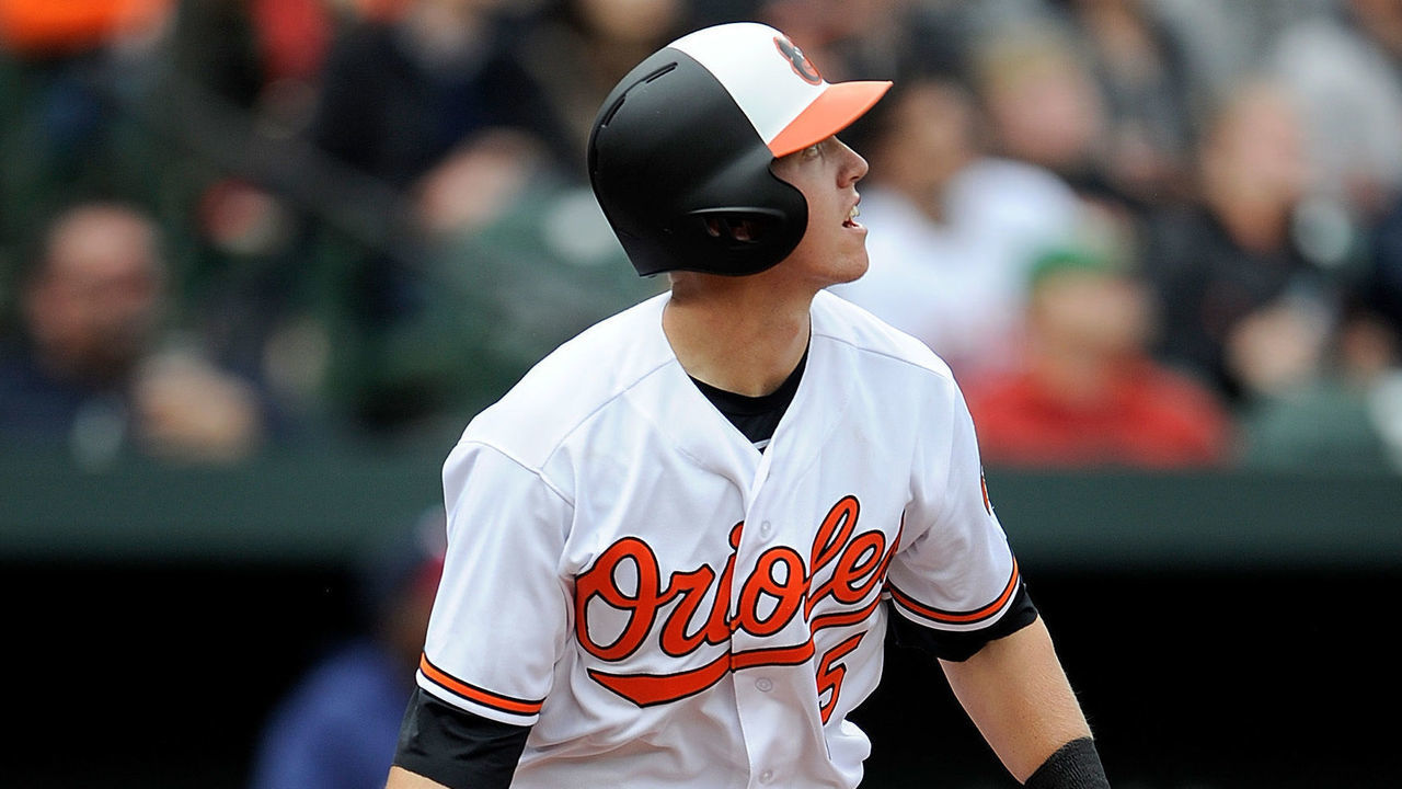 BALTIMORE, MD - APRIL 01: Chance Sisco #15 of the Baltimore Orioles hits a double in the third inning against the Minnesota Twins at Oriole Park at Camden Yards on April 1, 2018 in Baltimore, Maryland.