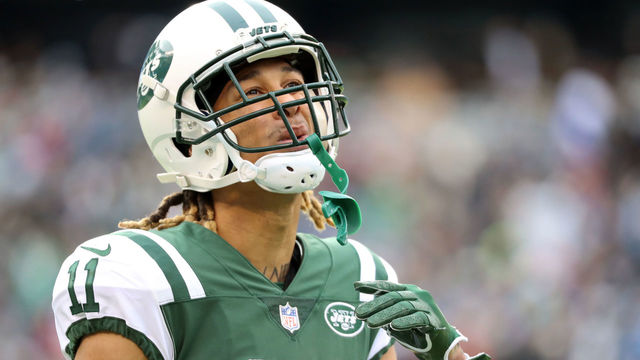 EAST RUTHERFORD, NJ - DECEMBER 24: Robby Anderson #11 of the New York Jets reacts after his team fails to convert on third down against the Los Angeles Chargers during the first half of an NFL game at MetLife Stadium on December 24, 2017 in East Rutherford, New Jersey.