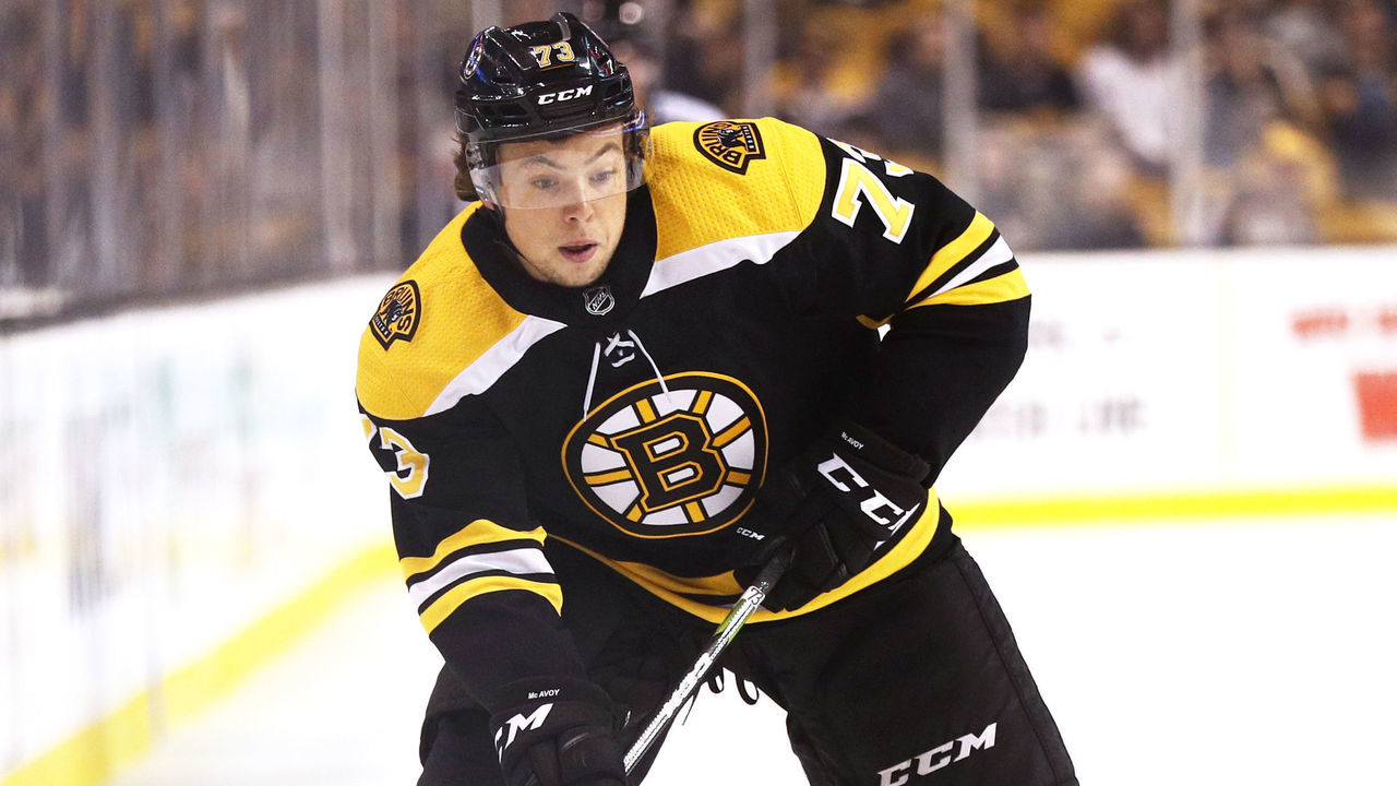 BOSTON, MA - SEPTEMBER 25: Charlie McAvoy #73 of the Boston Bruins skates against the Chicago Blackhawks during the first period at TD Garden on September 25, 2017 in Boston, Massachusetts.