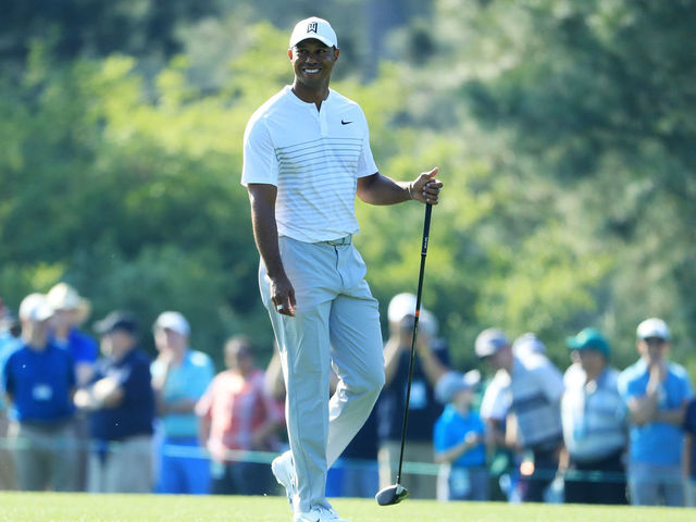 AUGUSTA, GA - APRIL 03: Tiger Woods of the United States looks on during a practice round prior to the start of the 2018 Masters Tournament at Augusta National Golf Club on April 3, 2018 in Augusta, Georgia.