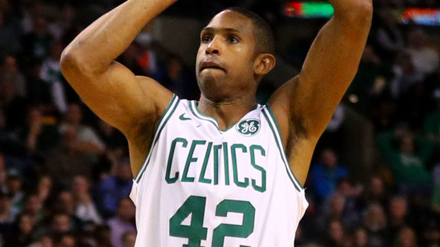 BOSTON, MA - DECEMBER 20: Al Horford #42 of the Boston Celtics takes a shot against the Miami Heat during the second half at TD Garden on December 20, 2017 in Boston, Massachusetts. The Heat defeat the Celtics 90-89.