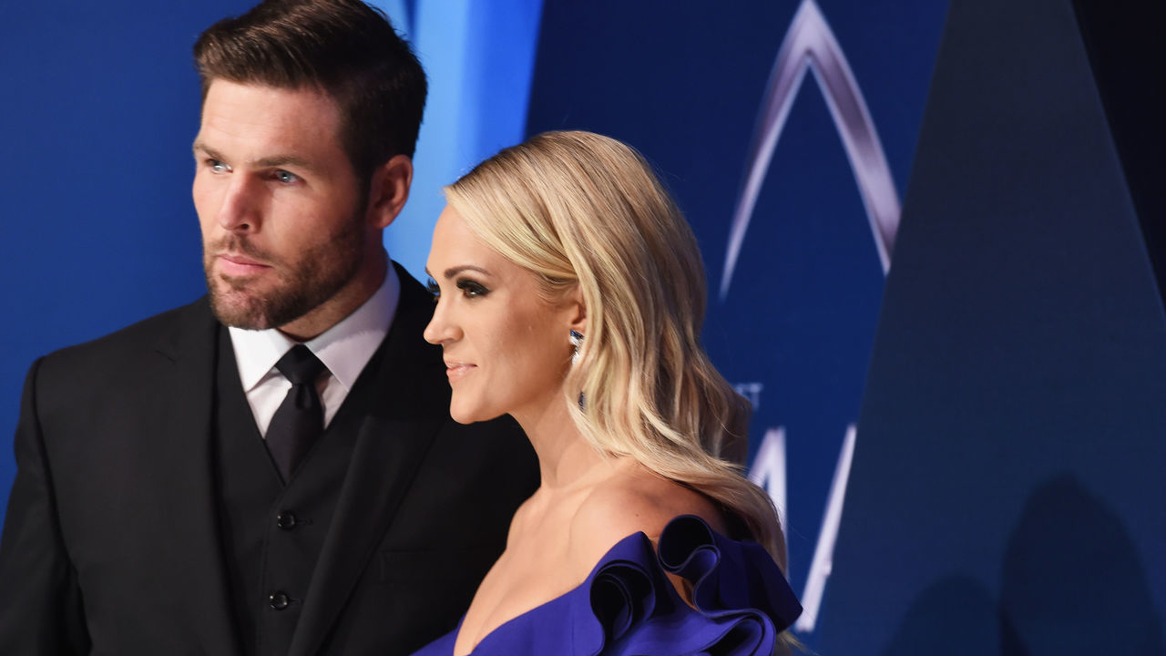 NASHVILLE, TN - NOVEMBER 08: NHL player Mike Fisher and singer-songwriter Carrie Underwood attend the 51st annual CMA Awards at the Bridgestone Arena on November 8, 2017 in Nashville, Tennessee.