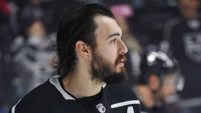LOS ANGELES, CA - MARCH 15: Drew Doughty #8 of the Los Angeles Kings looks on before a game against the Detroit Red Wings at STAPLES Center on March 15, 2018 in Los Angeles, California. *** Local Caption ***
