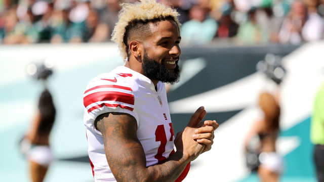 PHILADELPHIA, PA - SEPTEMBER 24: Odell Beckham Jr. #13 of the New York Giants smiles before taking on the Philadelphia Eagles on September 24, 2017 at Lincoln Financial Field in Philadelphia, Pennsylvania.