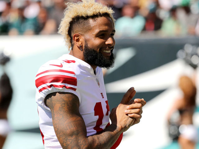 PHILADELPHIA, PA - SEPTEMBER 24: Odell Beckham Jr. #13 of the New York Giants smiles before taking on the Philadelphia Eagles on September 24, 2017 at Lincoln Financial Field in Philadelphia, Pennsylvania.