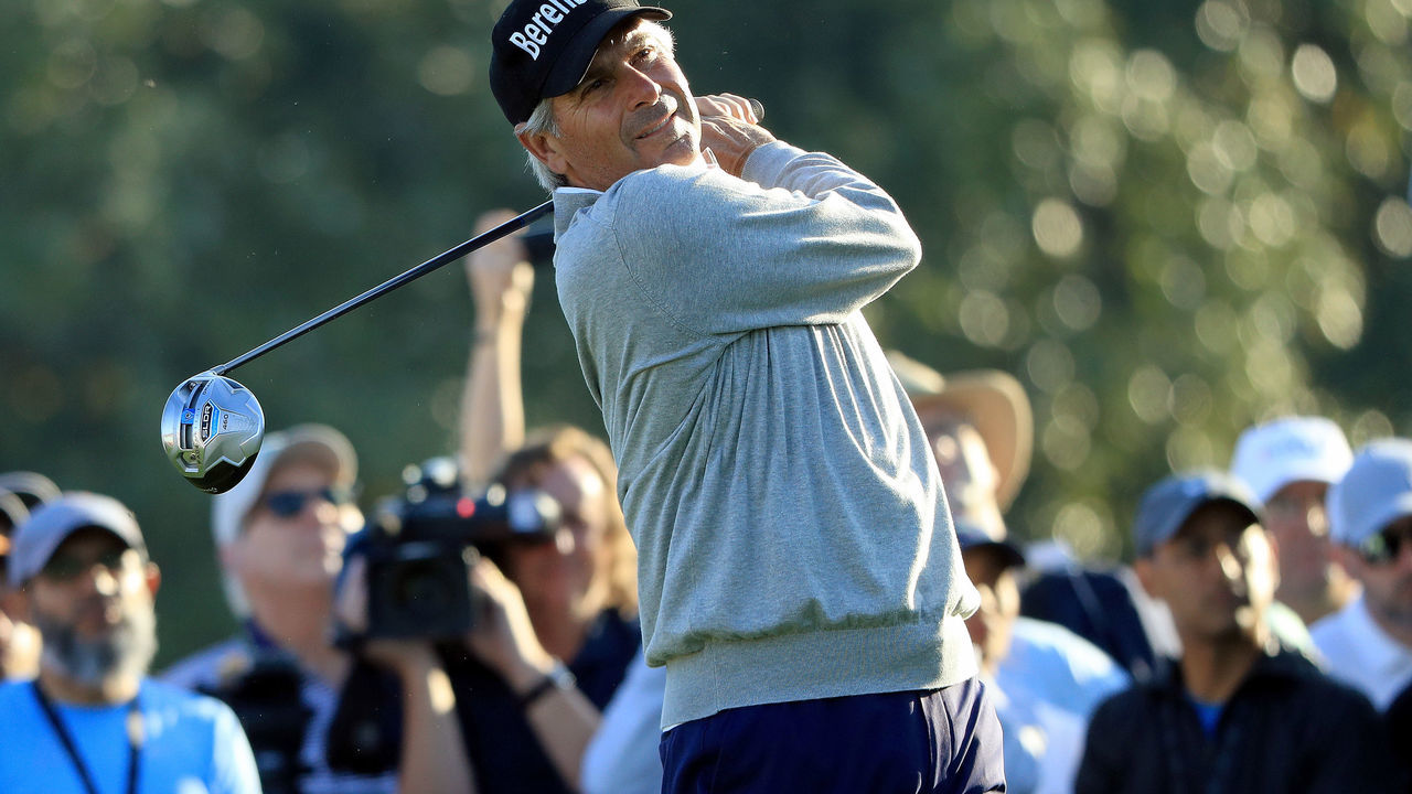 AUGUSTA, GA - APRIL 03: Fred Couples of the United States plays his shot from the tenth tee during a practice round prior to the start of the 2018 Masters Tournament at Augusta National Golf Club on April 3, 2018 in Augusta, Georgia.