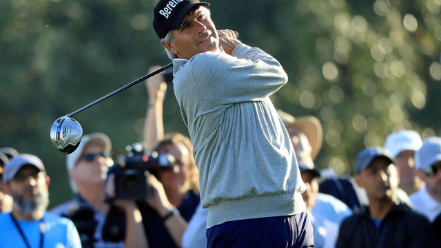 AUGUSTA, GA - APRIL 03: Fred Couples of the United States plays his shot from the tenth tee during a practice round prior to the start of the 2018 Masters Tournament at Augusta National Golf Club on April 3, 2018 in Augusta, Georgia.