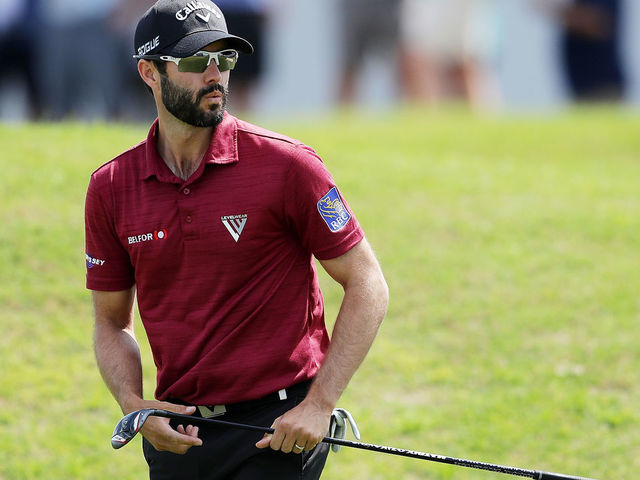 AUSTIN, TX - MARCH 22: Adam Hadwin of Canada chips on the 15th hole during the second round of the World Golf Championships-Dell Match Play at Austin Country Club on March 22, 2018 in Austin, Texas.