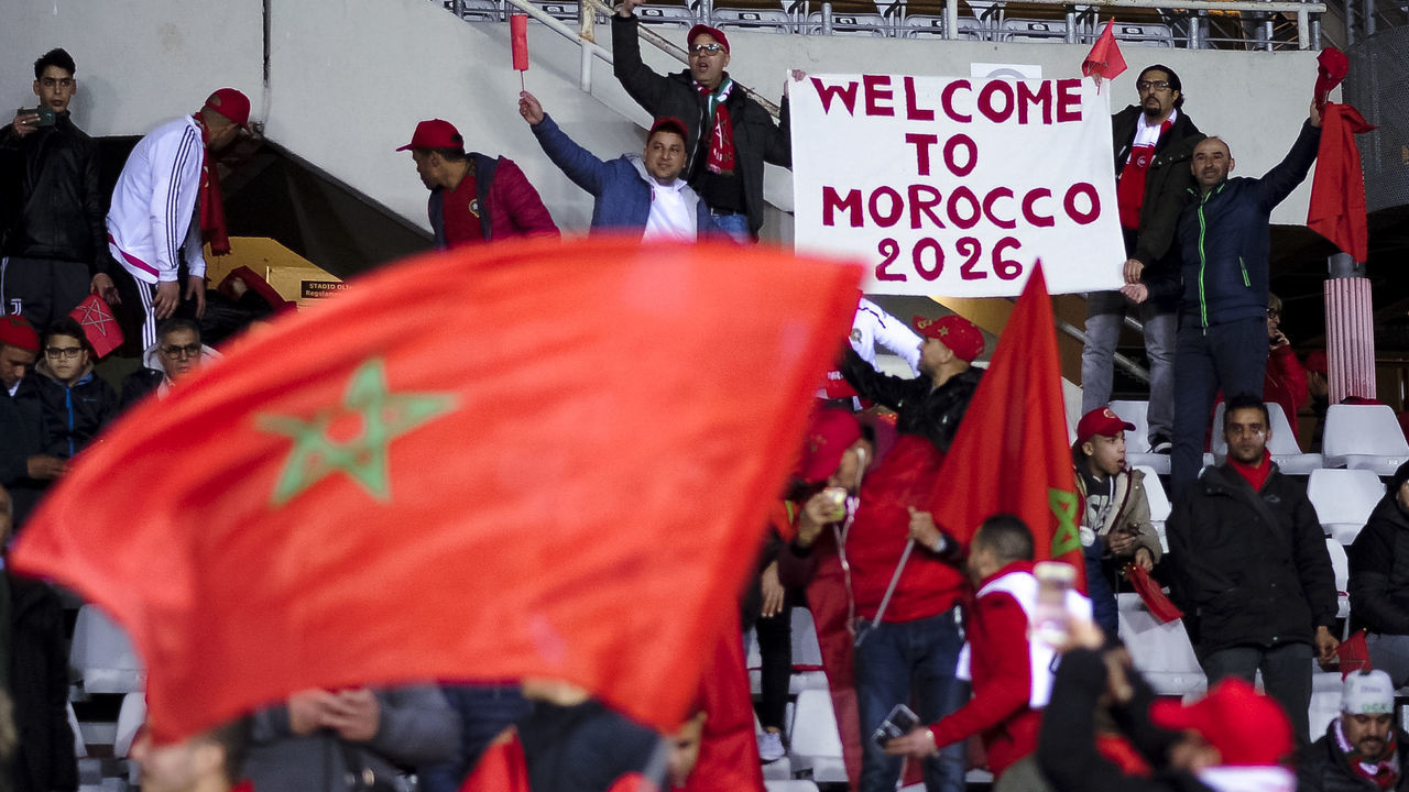 STADIO OLIMPICO GRANDE TORINO, TURIN, ITALY - 2018/03/23: Fans of Morocco show their support prior to the International friendly football match between Morocco and Serbia. Morocco won 2-1 over Serbia.