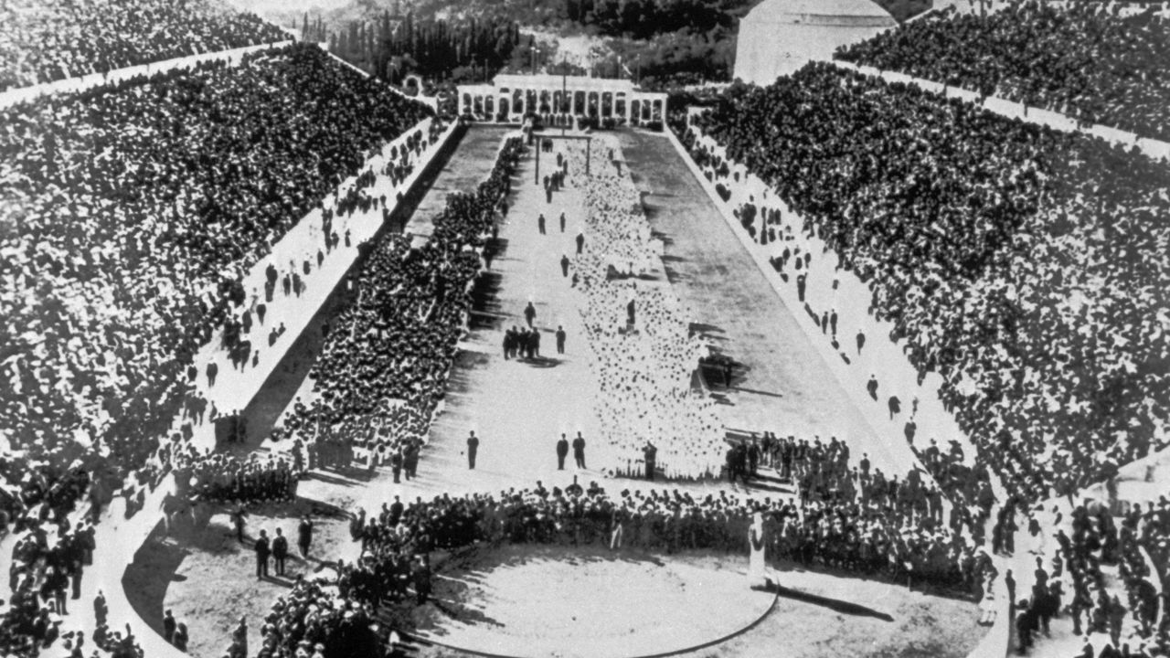 A view of the Panathenaic Stadium in Athens during the opening ceremony of the 1906 Intercalated Games or 1906 Olympic Games.
