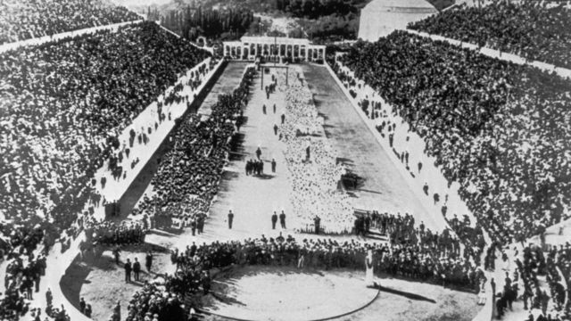 A view of the Panathenaic Stadium in Athens during the opening ceremony of the 1906 Intercalated Games or 1906 Olympic Games.