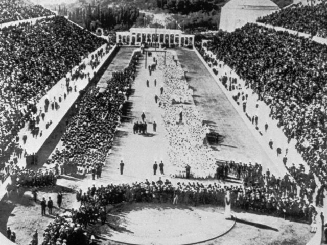 A view of the Panathenaic Stadium in Athens during the opening ceremony of the 1906 Intercalated Games or 1906 Olympic Games.