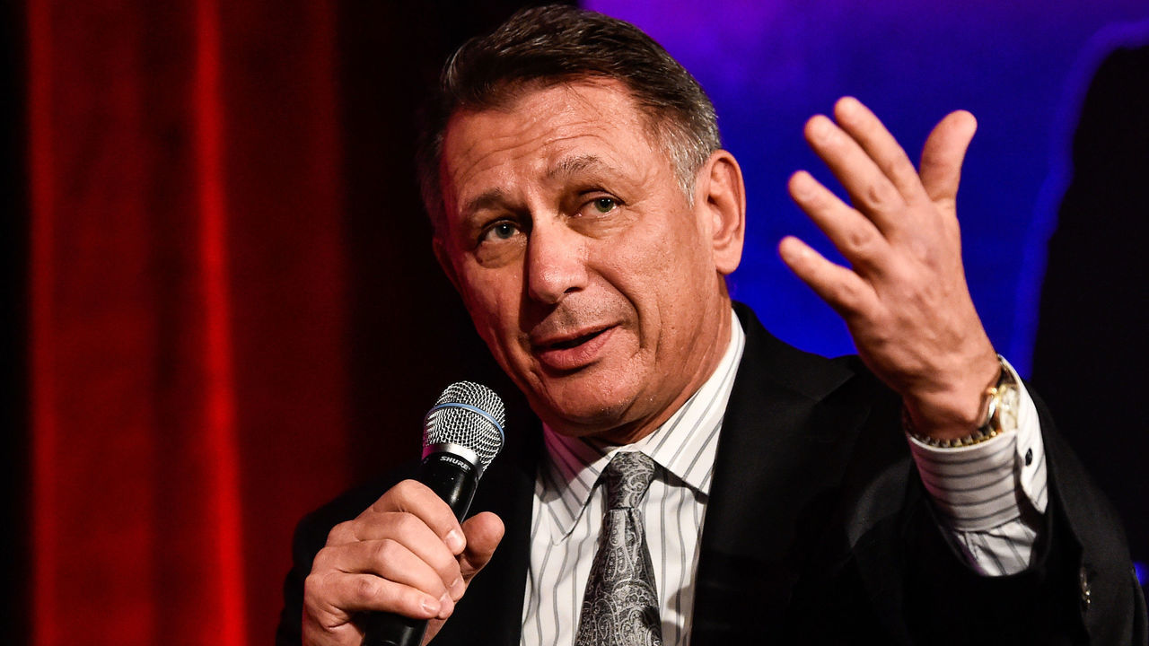 MONTREAL, QC - NOVEMBER 17: General manager and executive Vice President of the Detroit Red Wings Ken Holland take part in a discussion at the Chamber of Commerce of Metropolitan Montreal luncheon during the NHL Centennial 100 Celebration at Hotel Bonaventure on November 17, 2017 in Montreal, Quebec, Canada.