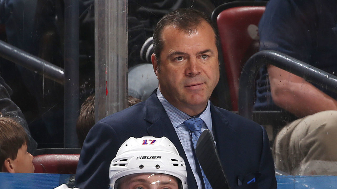 SUNRISE, FL - MARCH 10: Head coach Alain Vigneault of the New York Rangers looks on during second period action against the Florida Panthers at the BB&T Center on March 10, 2018 in Sunrise, Florida.