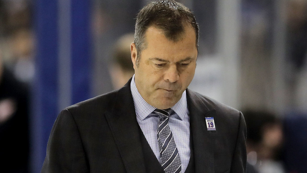 NEW YORK, NY - FEBRUARY 25: Head coach Alain Vigneault of the New York Rangers walks off the ice after the loss to the Detroit Red Wings on February 25, 2018 at Madison Square Garden in New York City.The Detroit Red Wings defeated the New York Rangers 3-2 in overtime.