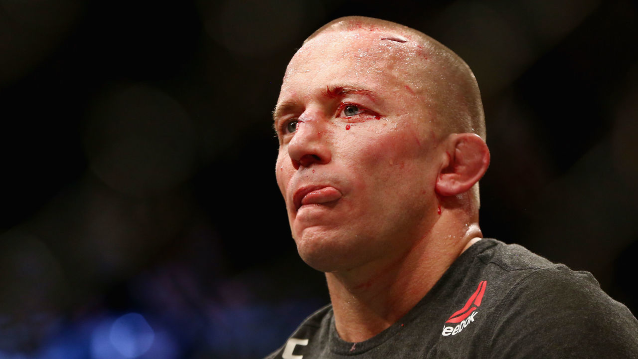 NEW YORK, NY - NOVEMBER 04: Georges St-Pierre of Canada reacts following his victory over Michael Bisping of England in their UFC middleweight championship bout during the UFC 217 event at Madison Square Garden on November 4, 2017 in New York City.