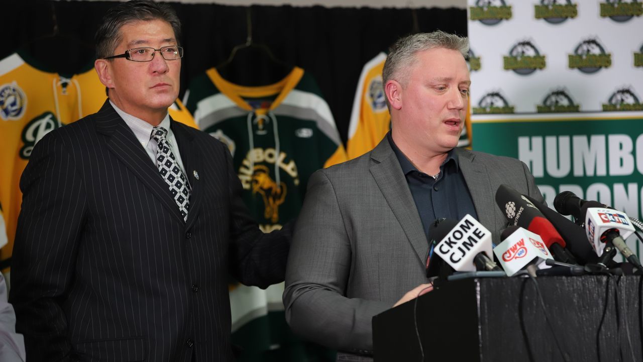 Kevin Garinger, President of Humboldt Broncos holds a press conference at the Humboldt Uniplex on April 7, 2018 in Humboldt, Saskatchewan after a bus carrying a junior ice hockey team collided with a semi-trailer truck near Tisdale and Nipawin, Saskatchewan province, killing 14 people. Hockey-mad Canada was in mourning on Saturday after a bus carrying a junior ice hockey team collided with a semi-trailer truck in Saskatchewan province, killing 14 people.In a country where love of the sport is almost a religion, the crash sparked an outpouring of grief among players and fans on social media, while national political leaders expressed their sympathies.'We can now confirm 14 people have died as a result of this collision,' the Royal Canadian Mounted Police said in a statement, which did not say how many of the victims were players or coaches of the Humboldt Broncos team. / AFP PHOTO / Kymber RAE