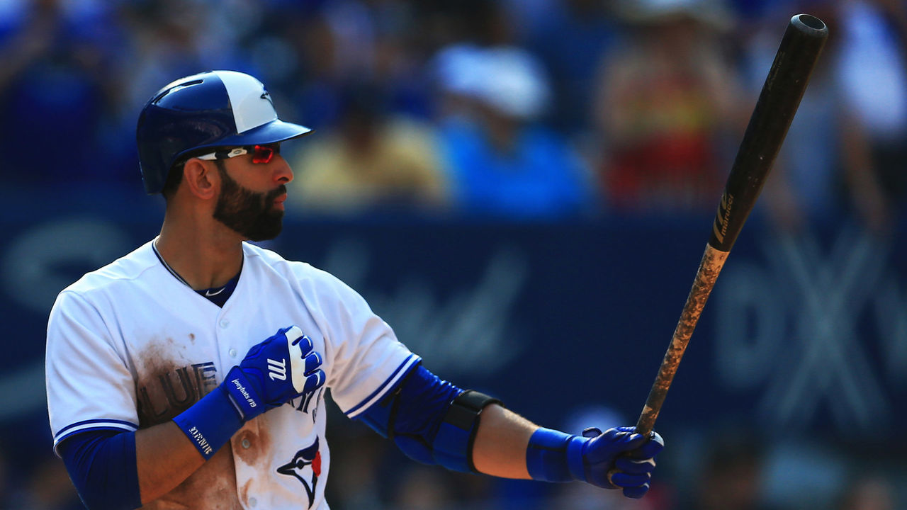 TORONTO, ON - SEPTEMBER 24: Jose Bautista #19 of the Toronto Blue Jays bats for the last time this season in the eighth inning during MLB game action against the New York Yankees at Rogers Centre on September 24, 2017 in Toronto, Canada.