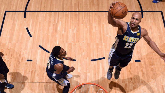 DENVER, CO - JANUARY 12: Richard Jefferson #22 of the Denver Nuggets grabs the rebound against the Memphis Grizzlies on January 12, 2018 at the Pepsi Center in Denver, Colorado. NOTE TO USER: User expressly acknowledges and agrees that, by downloading and/or using this photograph, user is consenting to the terms and conditions of the Getty Images License Agreement. Mandatory Copyright Notice: Copyright 2018 NBAE