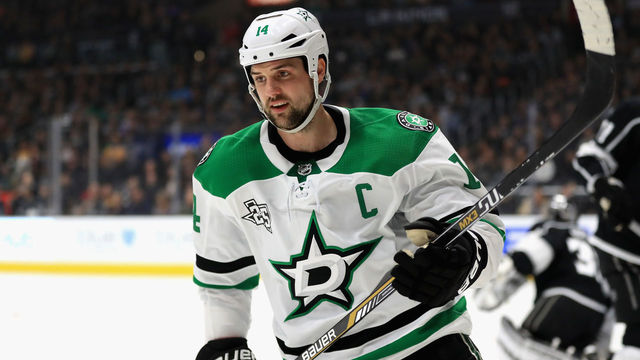 LOS ANGELES, CA - APRIL 07: Jamie Benn #14 of the Dallas Stars looks on after scoring a goal during the first period of a game against the Los Angeles Kings at Staples Center on April 7, 2018 in Los Angeles, California.
