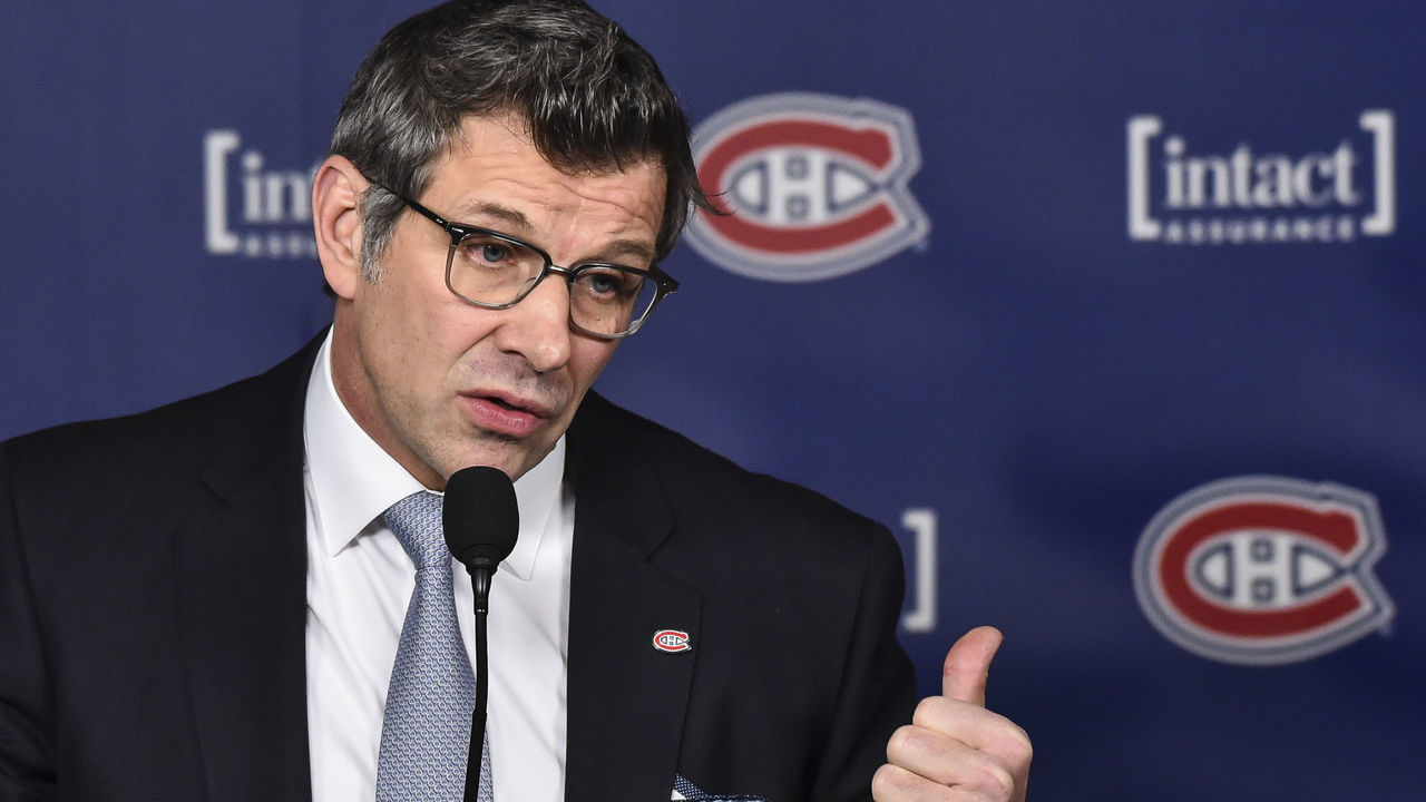 MONTREAL, QC - JANUARY 07: General manager of the Montreal Canadiens Marc Bergevin addresses the media prior to the NHL game at the Bell Centre on January 7, 2018 in Montreal, Quebec, Canada. The Montreal Canadiens defeated the Vancouver Canucks 5-2.