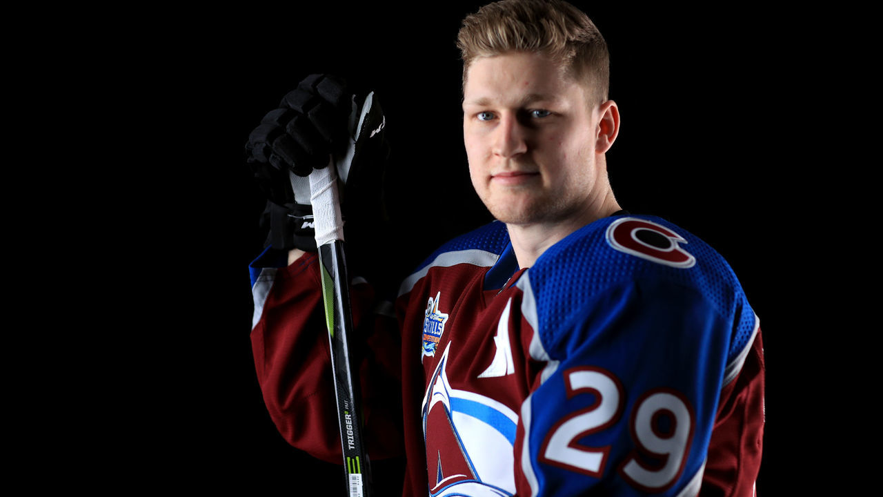 TAMPA, FL - JANUARY 27: Nathan MacKinnon #29 of the Colorado Avalanche poses for a portrait during the 2018 NHL All-Star at Amalie Arena on January 27, 2018 in Tampa, Florida.