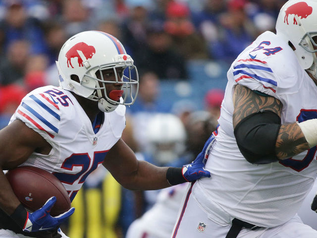 ORCHARD PARK, NY - SEPTEMBER 13: LeSean McCoy #25 of the Buffalo Bills runs the ball behind Richie Incognito #64 of the Buffalo Bills against the Indianapolis Colts during the first half at Ralph Wilson Stadium on September 13, 2015 in Orchard Park, New York.