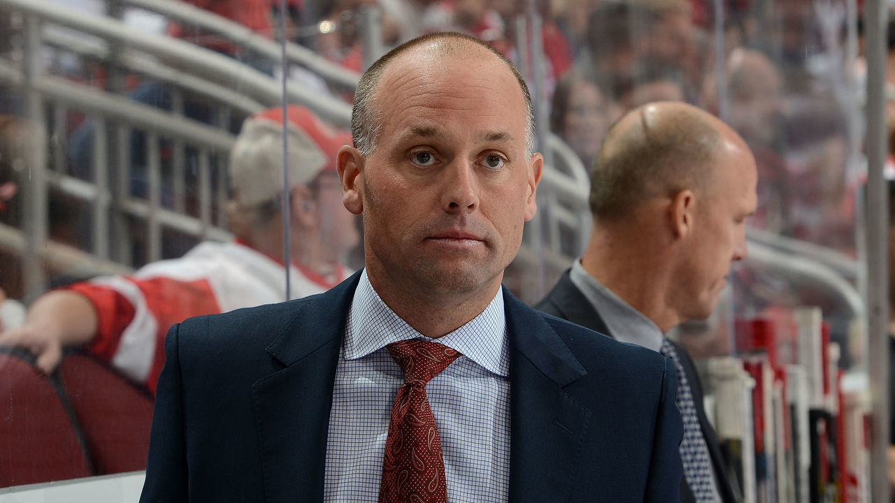 GLENDALE, AZ - OCTOBER 12: Head coach Jeff Blashill of the Detroit Red Wings looks on from the bench during a game against the Arizona Coyotes at Gila River Arena on October 12, 2017 in Glendale, Arizona.