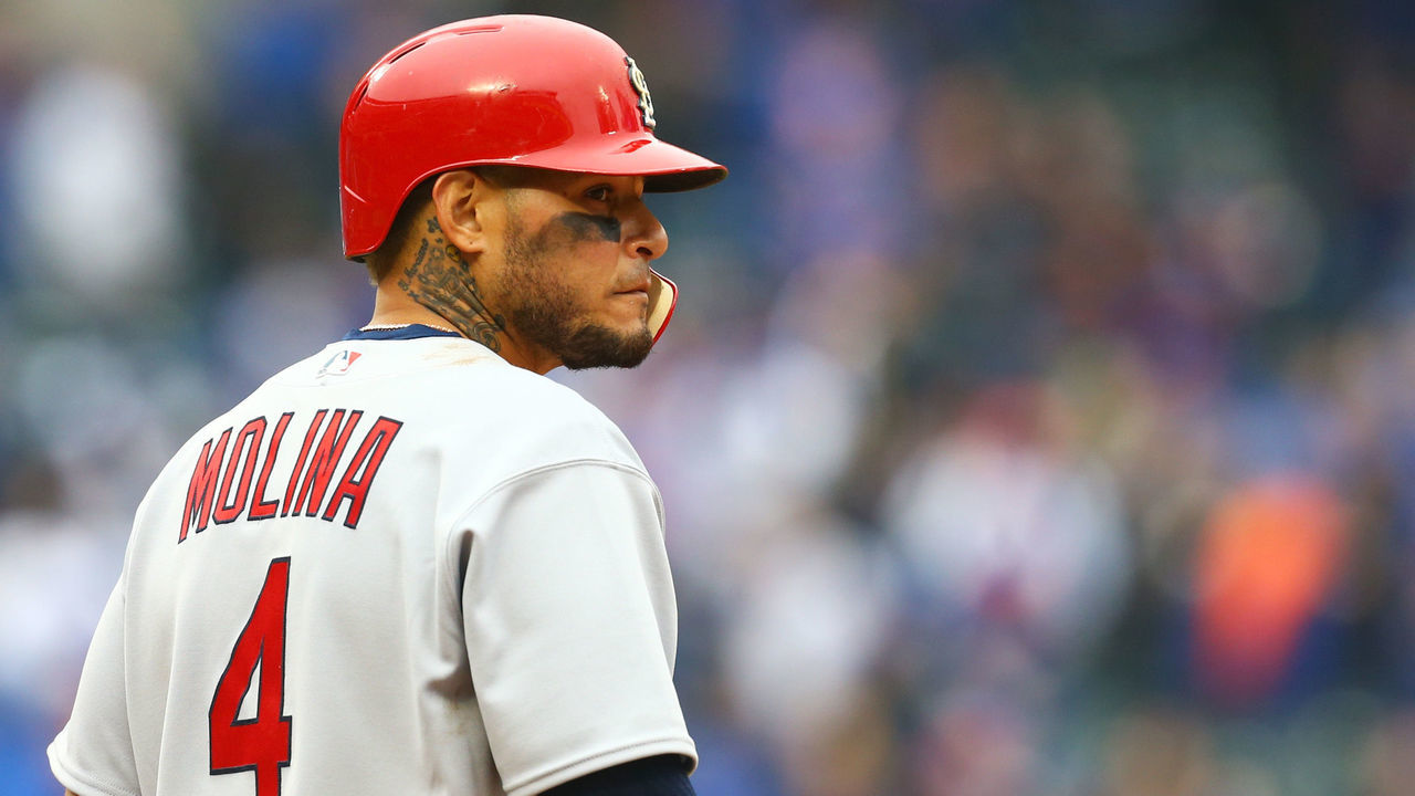 NEW YORK, NY - MARCH 29: Yadier Molina #4 of the St. Louis Cardinals looks on in the ninth inning against the New York Mets on Opening Day at Citi Field on March 29, 2018 in the Flushing neighborhood of the Queens borough of New York City.