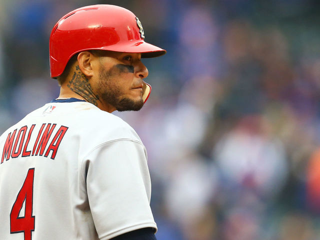 NEW YORK, NY - MARCH 29: Yadier Molina #4 of the St. Louis Cardinals looks on in the ninth inning against the New York Mets on Opening Day at Citi Field on March 29, 2018 in the Flushing neighborhood of the Queens borough of New York City.