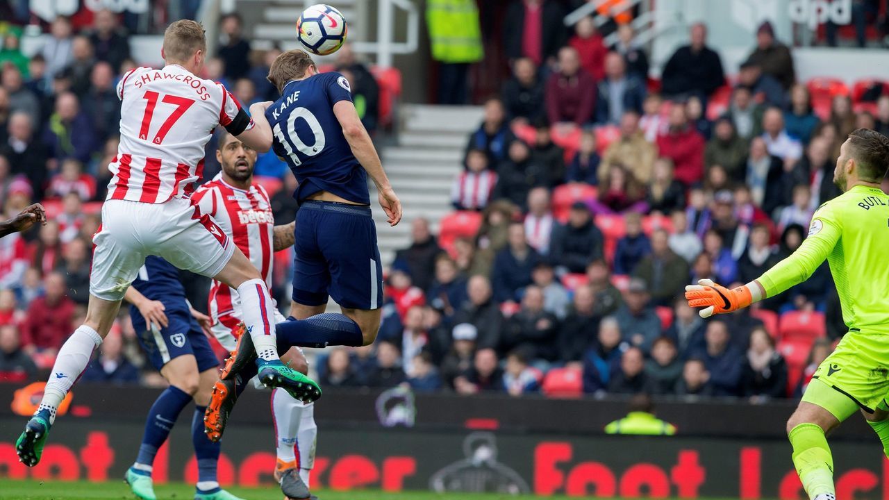 Stoke City's English goalkeeper Jack Butland (R) watches the ball, struck by Tottenham Hotspur's Danish midfielder Christian Eriksen (unseen), roll into his net to score Tottenham's second goal during the English Premier League football match between Stoke City and Tottenham Hotspur at the Bet365 Stadium in Stoke-on-Trent, central England on April 7, 2018. / AFP PHOTO / Roland Harrison / CORRECTING NAME OF GOAL SCORER The erroneous mention[s] appearing in the metadata of this photo by Roland Harrison has been modified in AFP systems in the following manner: [Stoke City's English goalkeeper Jack Butland (C) watches the ball, struck by Tottenham Hotspur's Danish midfielder Christian Eriksen (unseen), roll into his net to score Tottenham's second goal] instead of [Tottenham Hotspur's English striker Harry Kane (C) heads the ball past Stoke City's English goalkeeper Jack Butland to score his team's second goal ]. Please immediately remove the erroneous mention[s] from all your online services and delete it (them) from your servers. If you have been authorized by AFP to distribute it (them) to third parties, please ensure that the same actions are carried out by them. Failure to promptly comply with these instructions will entail liability on your part for any continued or post notification usage. Therefore we thank you very much for all your attention and prompt action. We are sorry for the inconvenience this notification may cause and remain at your disposal for any further information you may require.