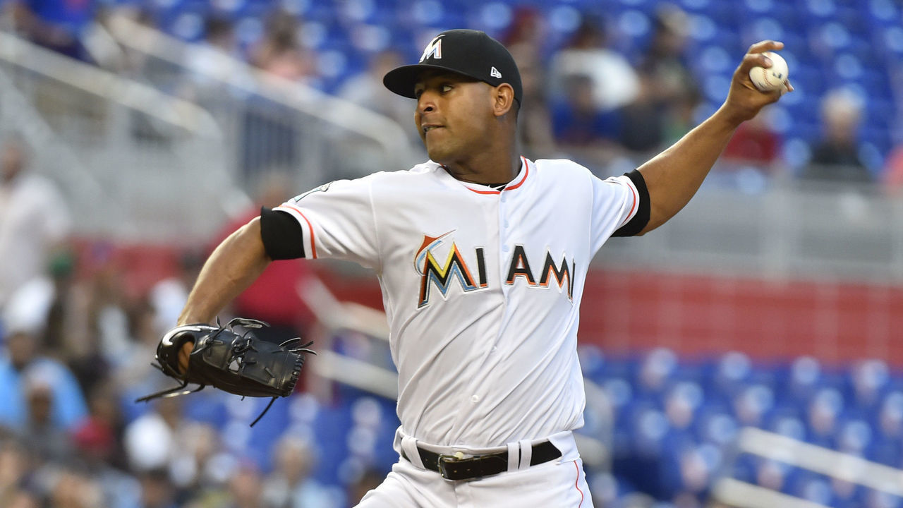 MIAMI, FL - APRIL 11: Jarlin Garcia #66 of the Miami Marlins throws a pitch during the first inning against the New York Mets at Marlins Park on April 11, 2018 in Miami, Florida.